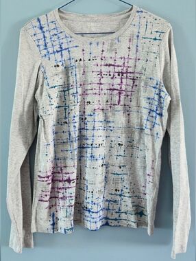 Northern Reflections Grey Long Sleeve Top With Purple & Blue Accents